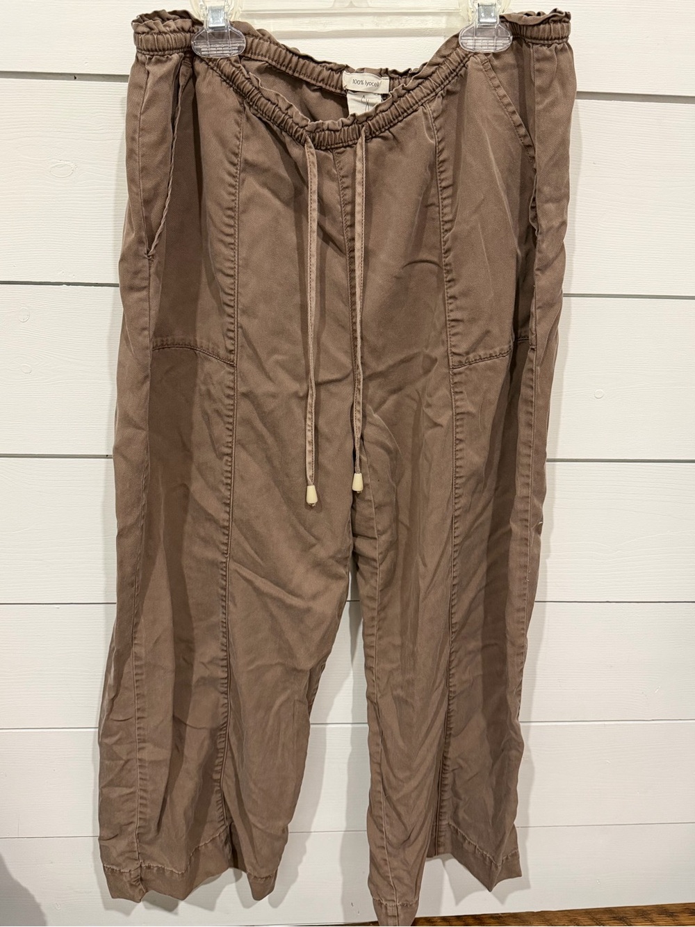 Joie Wide-Leg Drawstring Pants in Taupe Brown